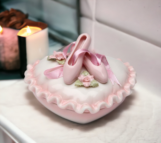Ceramic Ballerina Shoe Heart Shape Jewelry Box Home Décor Gift for Her Gift for Daughter Gift for Ballerina Dancer
