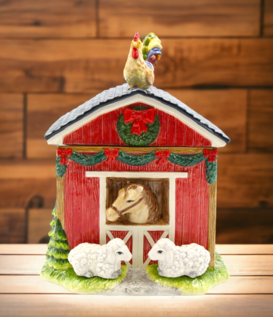 Ceramic Barn House Cookie Jar Home Décor Gift for Her Gift for Mom Kitchen Décor Farmhouse Décor - Cookie Jars