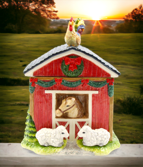 Ceramic Barn House Cookie Jar Home Décor Gift for Her Gift for Mom Kitchen Décor Farmhouse Décor - Cookie Jars