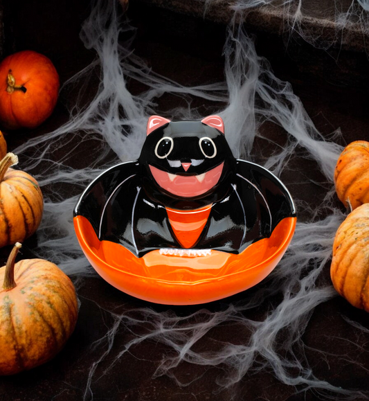 Ceramic Bat Pumpkin Candy Bowl Halloween Spooky Decor Fall Decor - Bowls