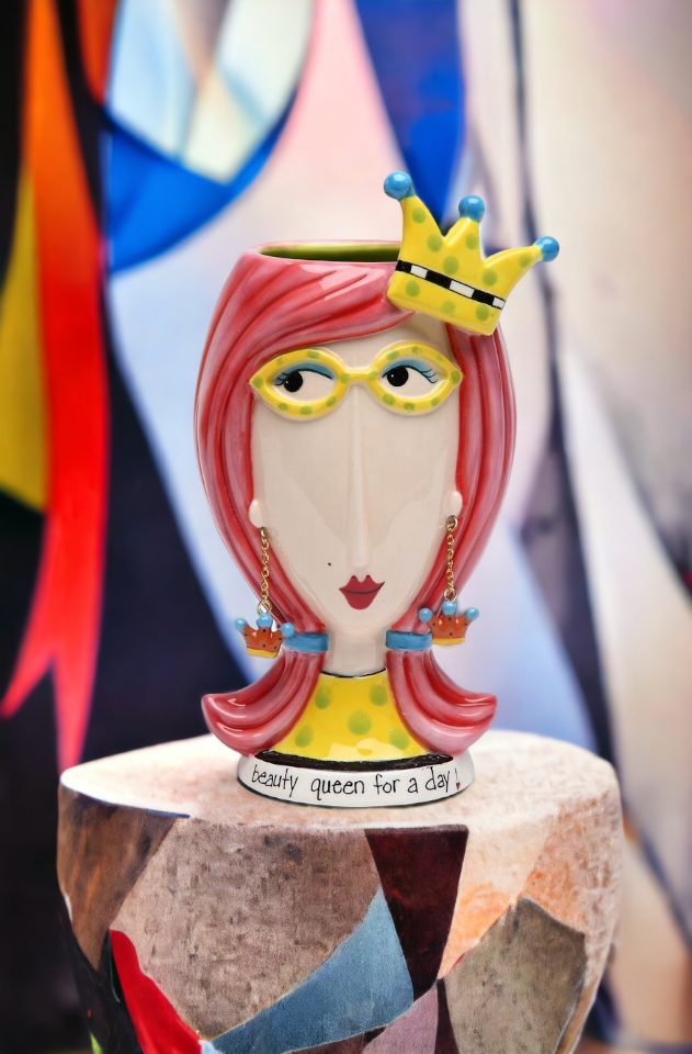 Ceramic Beauty Queen Vase or Brush Holder Home Décor Gift for Her Mom Friend or Coworker Vanity Décor - Vases