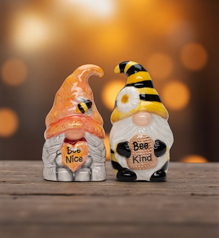 Ceramic Bee Gnome Salt and Pepper Shakers Kitchen Decor Fairy Garden Decor Gnome Collector Gift Gift for Her - SALT