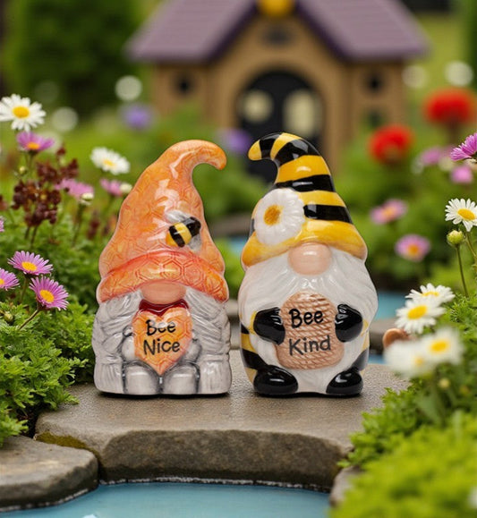 Ceramic Bee Gnome Salt and Pepper Shakers Kitchen Decor Fairy Garden Decor Gnome Collector Gift Gift for Her - SALT