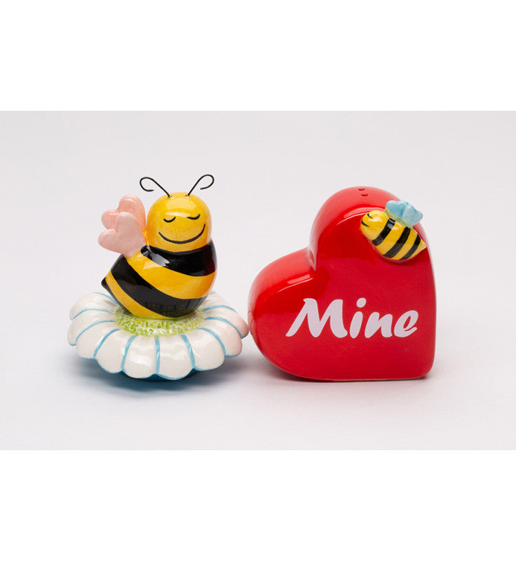 Ceramic Bee Mine Salt and Pepper Shakers Kitchen Decor Valentines Decor Bee Lover Gift - Salt & Pepper Shakers