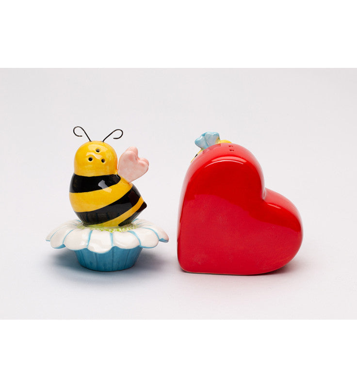 Ceramic Bee Mine Salt and Pepper Shakers Kitchen Decor Valentines Decor Bee Lover Gift - Salt & Pepper Shakers