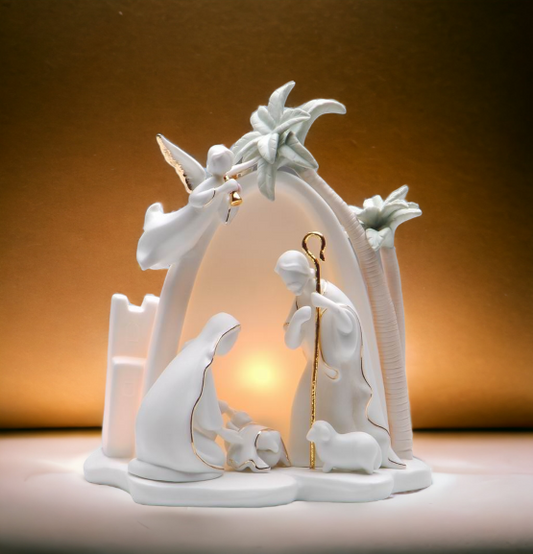 Ceramic Bethlehem - Holy Family Nativity with Palm Trees Nightlight Home Décor Religious Décor Religious Gift Church