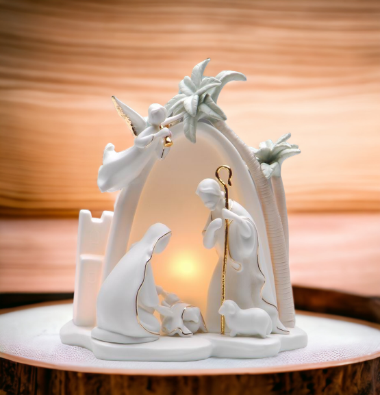 Ceramic Bethlehem - Holy Family Nativity with Palm Trees Nightlight Home Décor Religious Décor Religious Gift Church