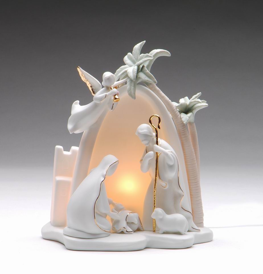 Ceramic Bethlehem - Holy Family Nativity with Palm Trees Nightlight Home Décor Religious Décor Religious Gift Church