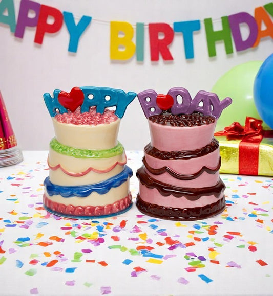 Ceramic Birthday Cakes Salt and Pepper Shakers Birthday Party Decor Kitchen Decor - Salt & Pepper Shakers