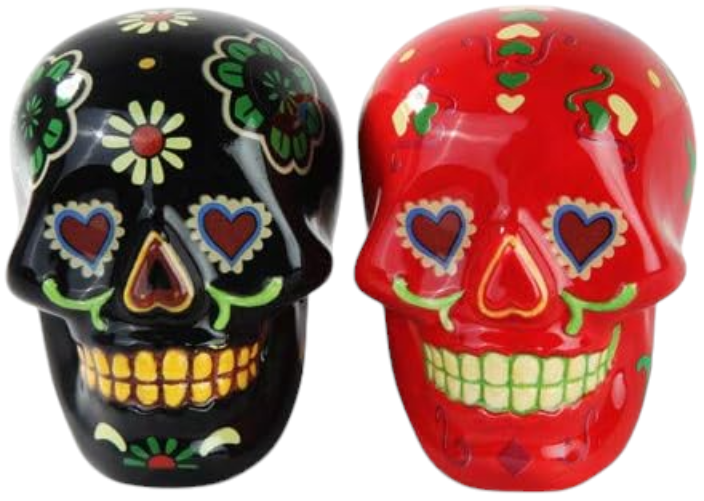 Ceramic Black and Red Day of the Dead Skulls Salt and Pepper Shakers Mexican Culture Mexican Kitchen Decor Gift for Her