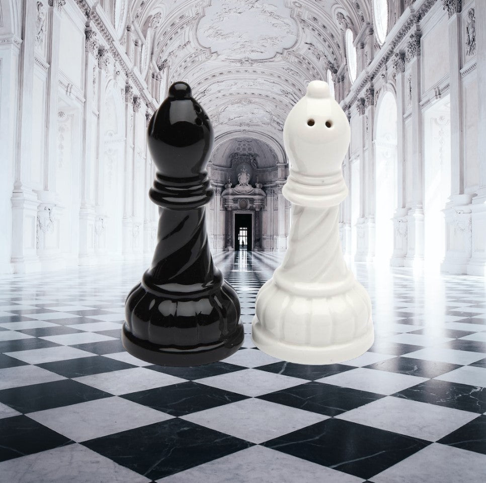 Ceramic Black and White Bishop Chess Pieces Salt and Pepper Shakers Home Décor Gift for Him Gift for Dad Kitchen Décor