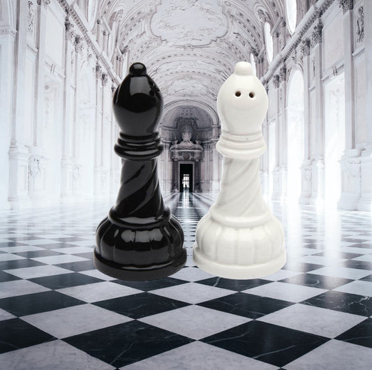 Ceramic Black and White Bishop Chess Pieces Salt and Pepper Shakers Home Décor Gift for Him Gift for Dad Kitchen Décor