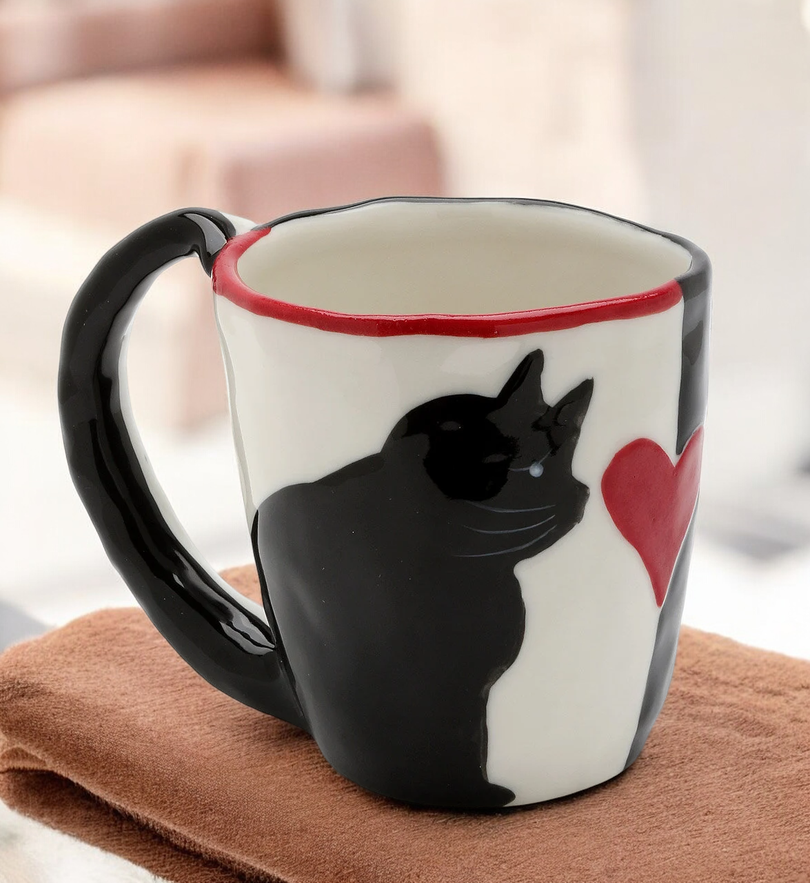 Ceramic Black and White Cat Mug Cat Lover Gift Kitchen Decor Gift for Her - Mugs