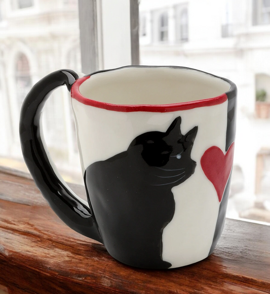 Ceramic Black and White Cat Mug Cat Lover Gift Kitchen Decor Gift for Her - Mugs