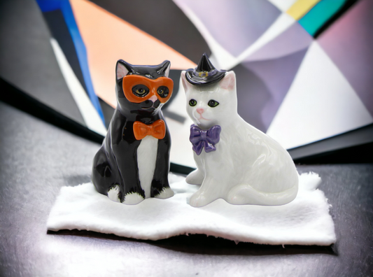 Ceramic Black and White Cats in Costumes Salt and Pepper Home Décor Gift for Her Mom Kitchen Décor Cat Lovers Gift Pet