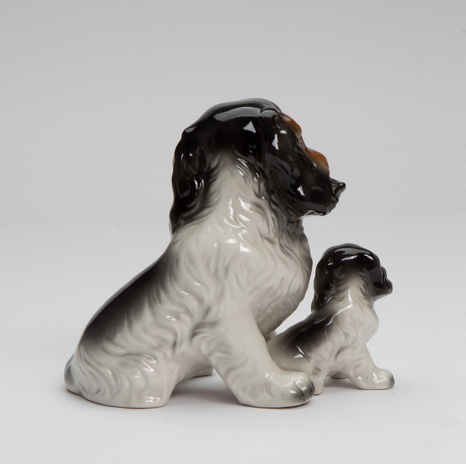 Ceramic Black and White Cocker Spaniel Dog with Puppy Figurine Gift for Her Gift for Mom Kitchen Décor Dog Lover Gift