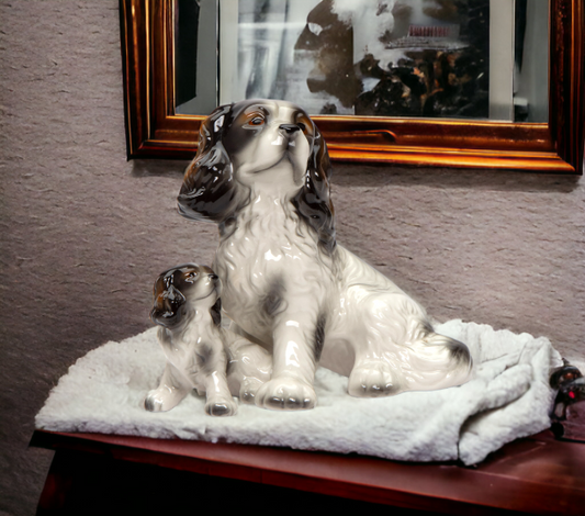 Ceramic Black and White Cocker Spaniel Dog with Puppy Figurine Gift for Her Gift for Mom Kitchen Décor Dog Lover Gift