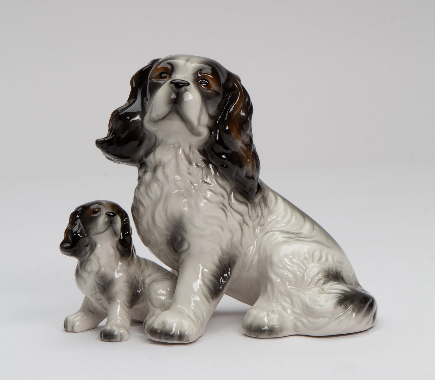 Ceramic Black and White Cocker Spaniel Dog with Puppy Figurine Gift for Her Gift for Mom Kitchen Décor Dog Lover Gift