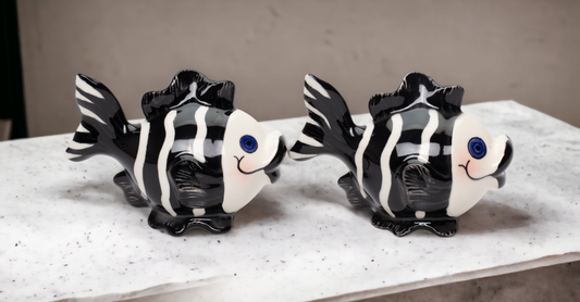 Ceramic Black and White Fish Salt and Pepper Shakers Home Décor Gift for Her Gift for Mom Kitchen Décor - Salt & Pepper