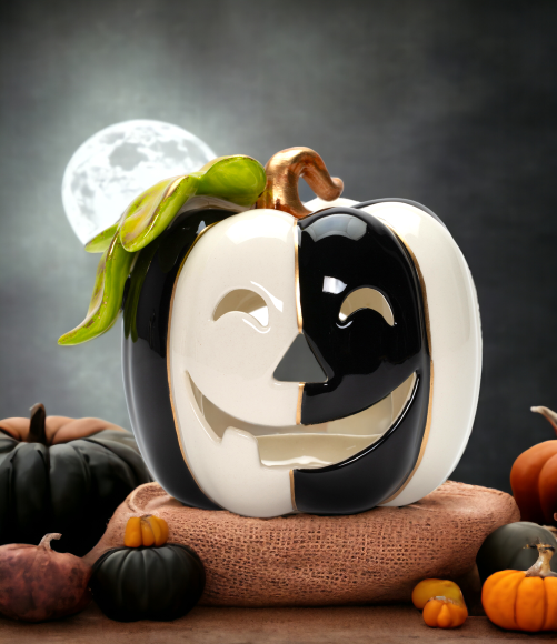 Ceramic Black and White Pumpkin Tealight Holder Halloween Decor Kitchen Decor Bathroom Decor Gift for Her Gift for Mom