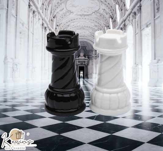 Ceramic Black and White Rook Chess Piece Salt and Pepper Shakers Home Décor Gift for Him Gift for Dad Kitchen Décor