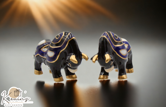 Ceramic Black Bull with Gold Accents Salt And Pepper Shakers Home Décor Gift for Her Gift for Mom Kitchen Décor - Salt