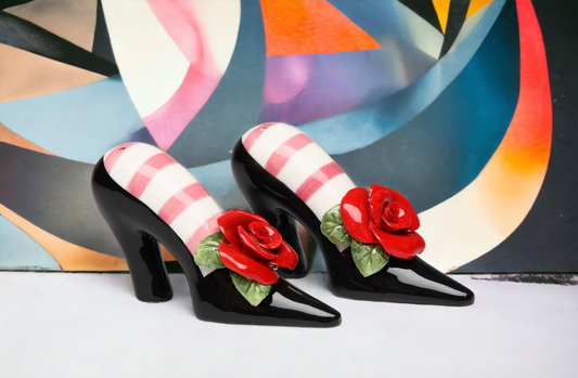 Ceramic Black Heels With Red Rose Salt and Pepper Shakers Home Décor Gift for Her Gift for Mom Kitchen Décor - Salt &