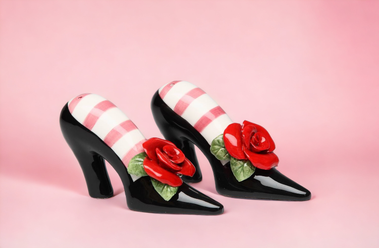 Ceramic Black Heels With Red Rose Salt and Pepper Shakers Home Décor Gift for Her Gift for Mom Kitchen Décor - Salt &