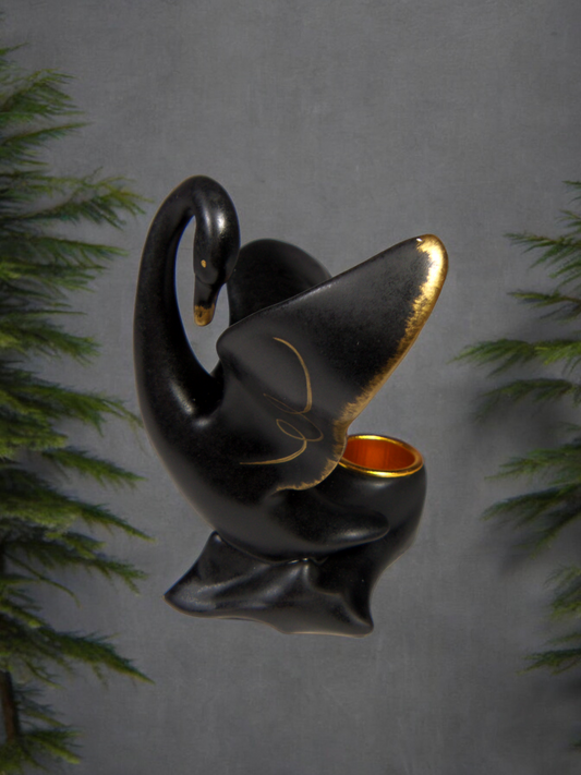 Ceramic Black Swan with Golden Accents Candle Holder Vanity Decor Modern Home Decor Gift for Her Gift for Mom - Candle