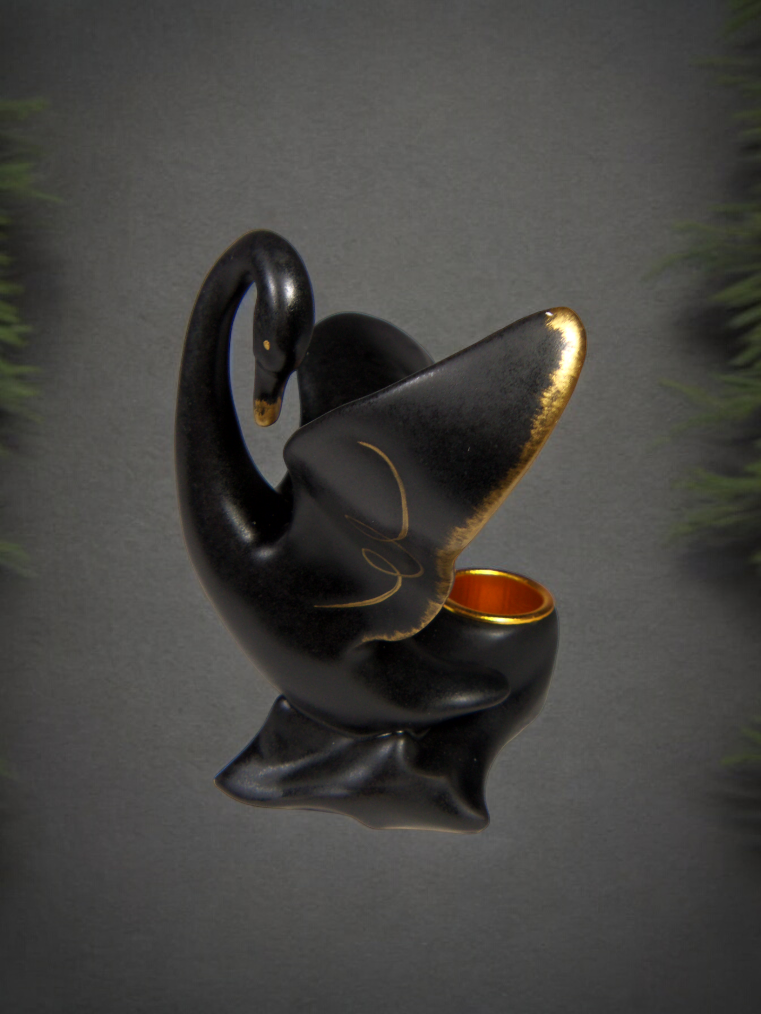 Ceramic Black Swan with Golden Accents Candle Holder Vanity Decor Modern Home Decor Gift for Her Gift for Mom - Candle
