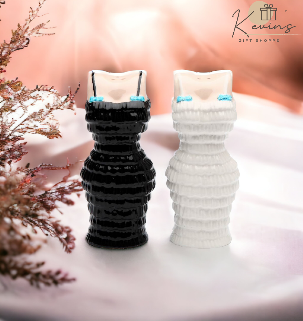 Ceramic Black & White Dress Salt & Pepper Shakers Home Décor Gift for Her Gift for Mom Gift for Friend or Coworker