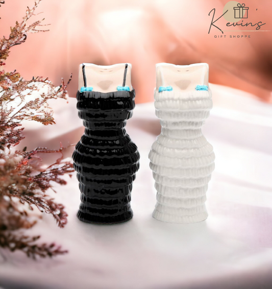 Ceramic Black & White Dress Salt & Pepper Shakers Home Décor Gift for Her Gift for Mom Gift for Friend or Coworker