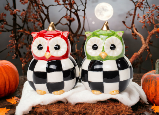 Ceramic Black & White Owl Salt And Pepper Shakers Home Décor Gift for Her Mom Farmhouse Kitchen Décor Fall Décor