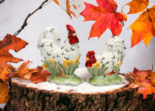 Ceramic Black & White Rooster Salt & Pepper Shakers Home Décor Gift for Her Gift for Mom Kitchen Décor Farmhouse Decor