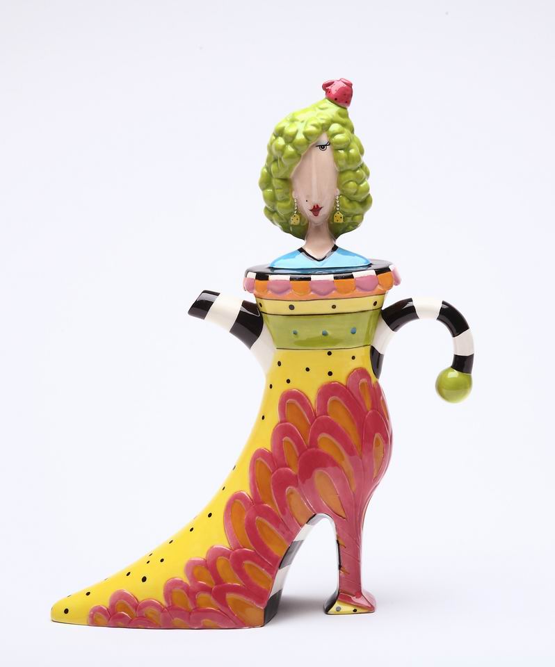 Ceramic Blonde Lady above High Heel Shoe Teapot Gift for Her Gift for Mom Kitchen Décor Tea Party Décor Café Décor
