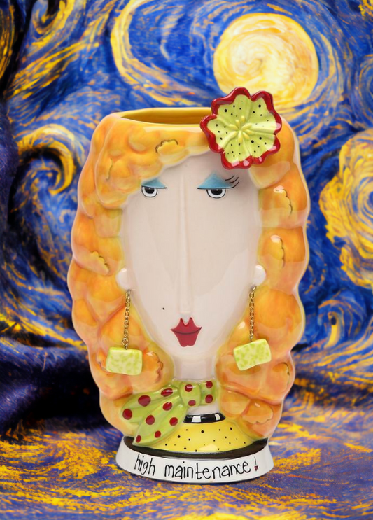 Ceramic Blonde Lady Brush or Pen Holder Home Décor Gift for Her Mom Friend or Coworker Vanity Décor - Vases
