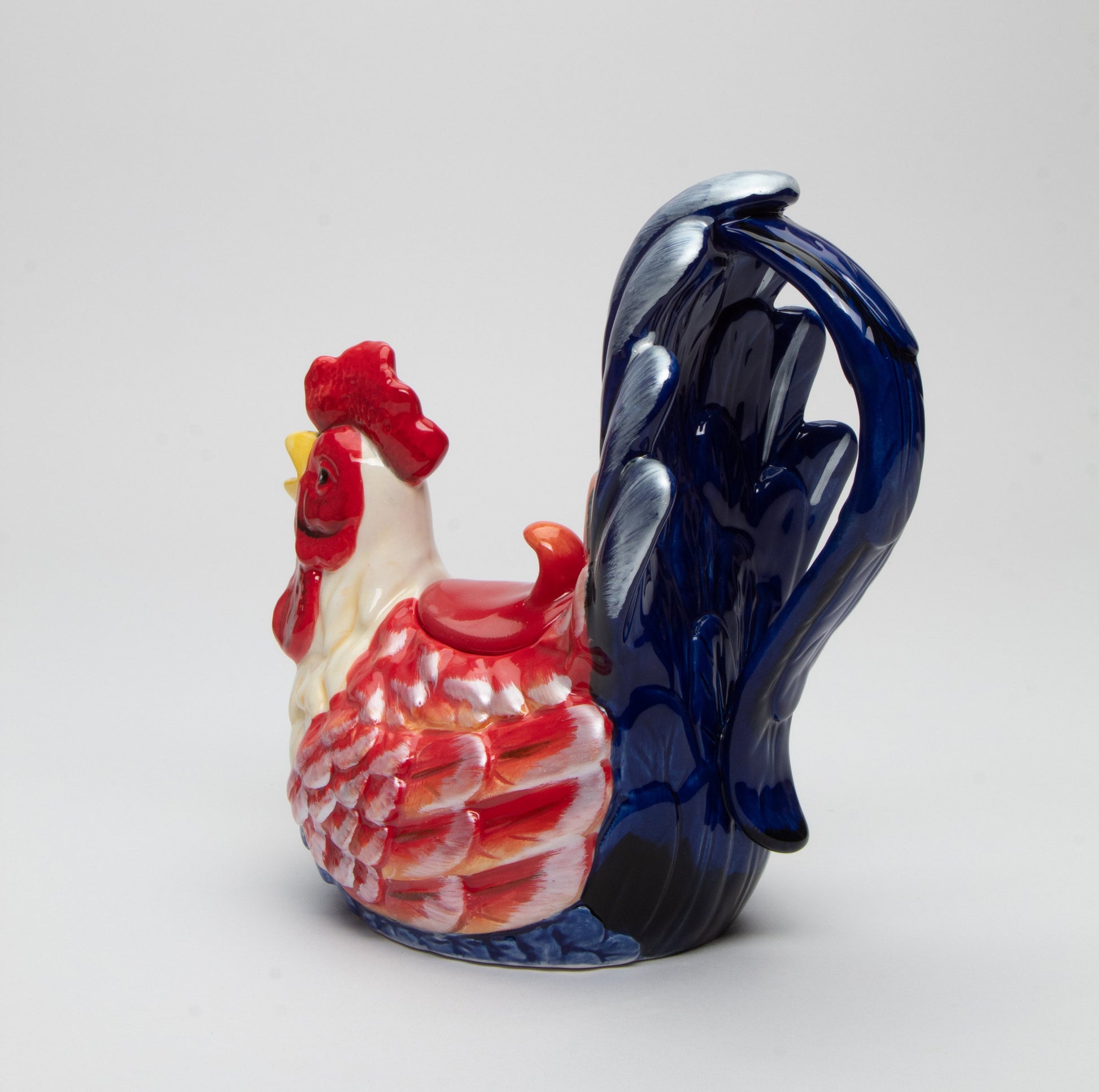 Ceramic Blue and Red Rooster Teapot Gift for Her Gift for Mom Tea Party Décor Café Décor Fall Thanksgiving Décor