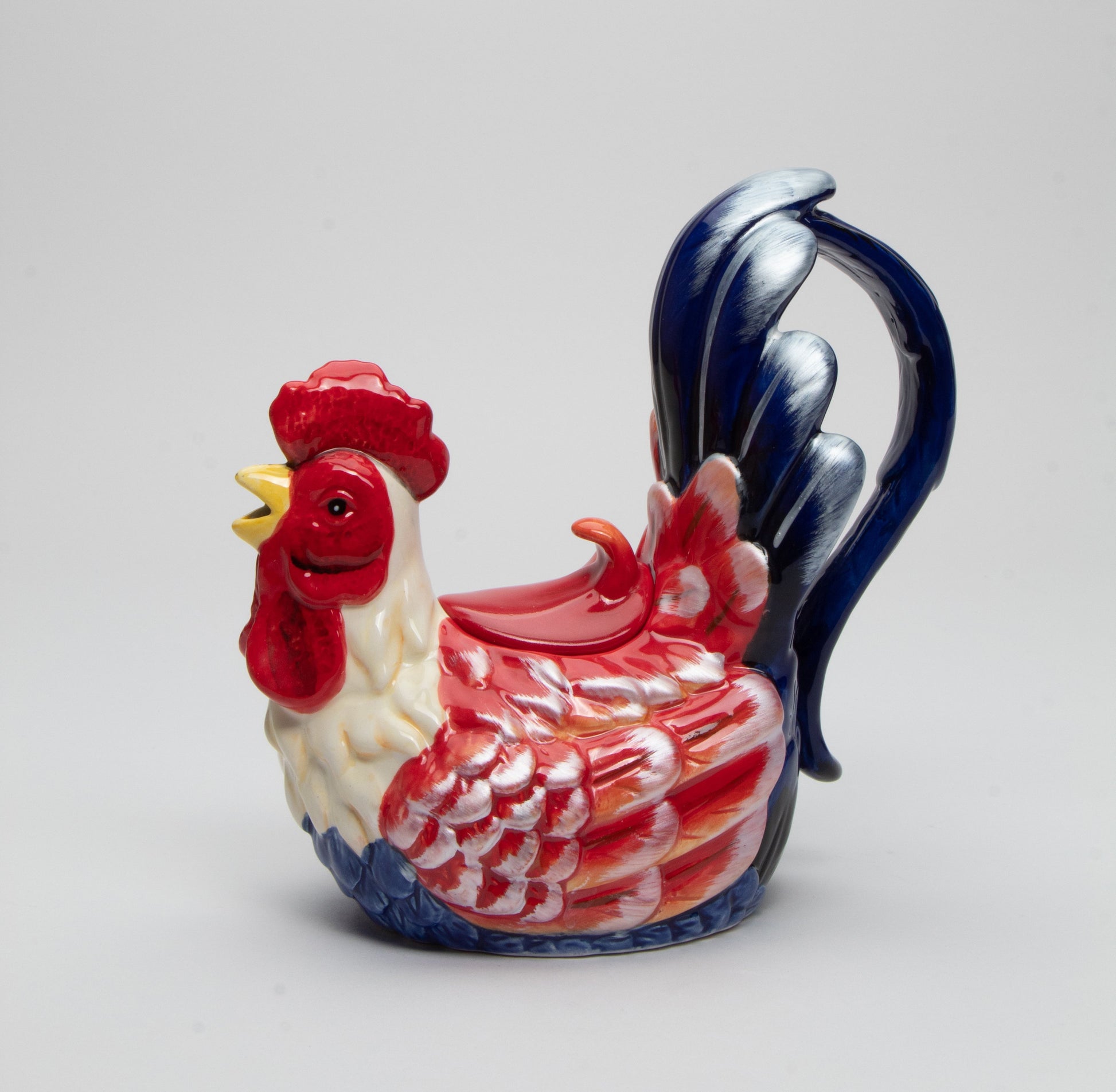 Ceramic Blue and Red Rooster Teapot Gift for Her Gift for Mom Tea Party Décor Café Décor Fall Thanksgiving Décor