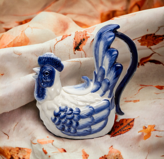 Ceramic Blue and White Rooster Teapot Gift for Her Gift for Mom Tea Party Décor Café Décor Fall Thanksgiving Décor