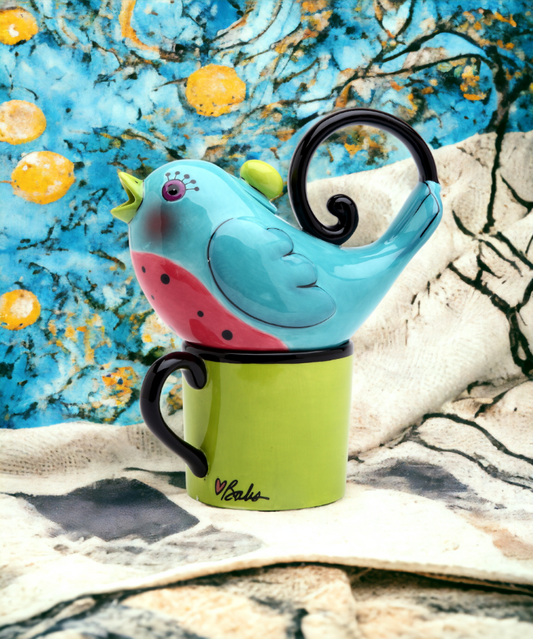 Ceramic Blue Bird Tea For One Gift for Her Gift for Mom Birdwatcher Kitchen Décor Tea Party Décor Café Décor Spring