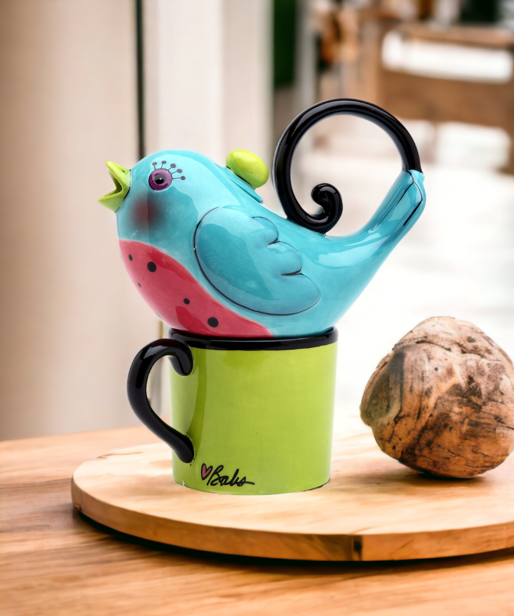 Ceramic Blue Bird Tea For One Gift for Her Gift for Mom Birdwatcher Kitchen Décor Tea Party Décor Café Décor Spring