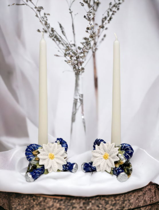 Ceramic Blue Candler Holder Set Of 2 CANDLES NOT INCLUDED Home Décor Gift for Her Gift for Mom Kitchen Décor Wedding