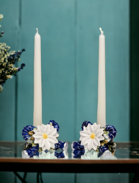 Ceramic Blue Candler Holder Set Of 2 CANDLES NOT INCLUDED Home Décor Gift for Her Gift for Mom Kitchen Décor Wedding