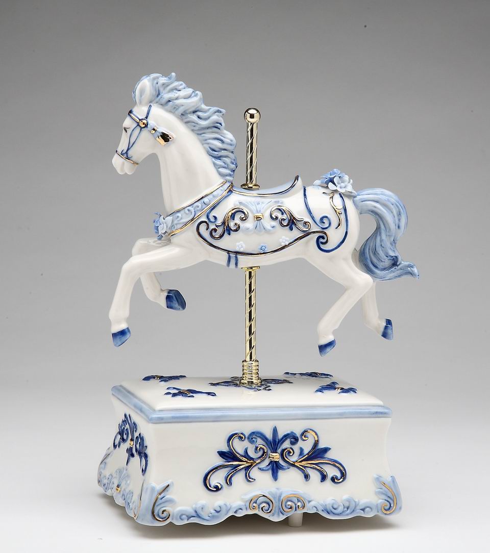 Ceramic Blue Carousel Horse Music Box Home Decor Horse Lover Gift Gift for Her Gift for Mom - Music box