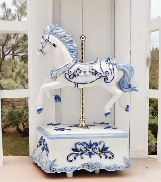 Ceramic Blue Carousel Horse Music Box Home Decor Horse Lover Gift Gift for Her Gift for Mom - Music box