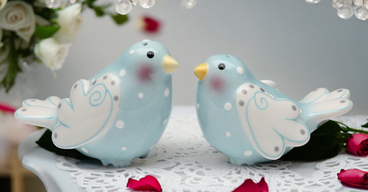 Ceramic Blue Dove Birds with White Wings Salt and Pepper Shakers Wedding Decor Birdwatcher Gift Gift for Her Gift