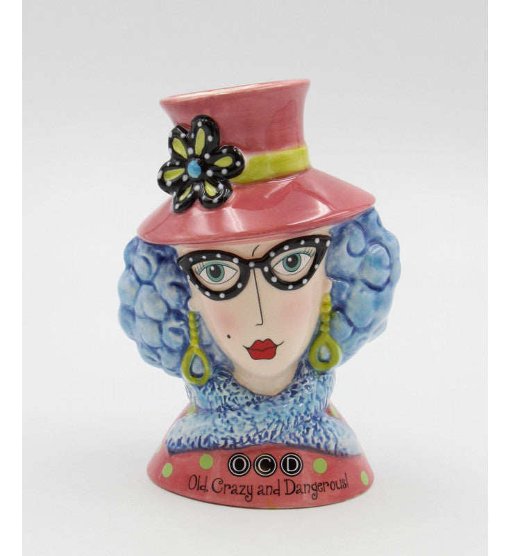 Ceramic Blue Hair Dollymama Vase Makeup Brush Holder Gift for Her Vanity Decor Kitchen Decor - vase