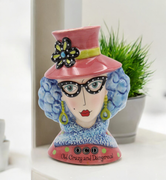 Ceramic Blue Hair Dollymama Vase Makeup Brush Holder Gift for Her Vanity Decor Kitchen Decor - vase