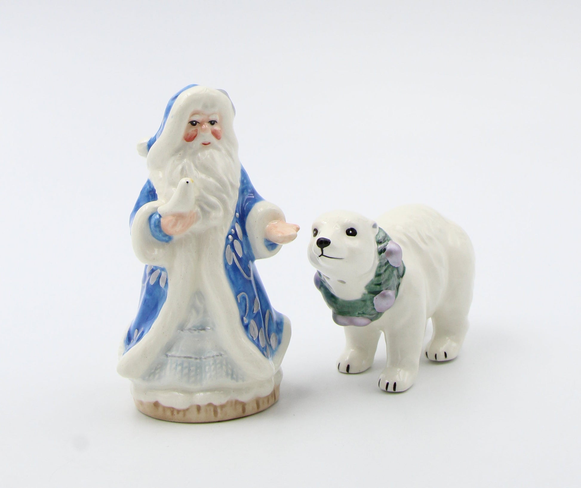 Ceramic Blue Santa & Polar Bear Salt And Pepper Shakers Home Décor Gift for Her Gift for Mom Kitchen Décor Christmas