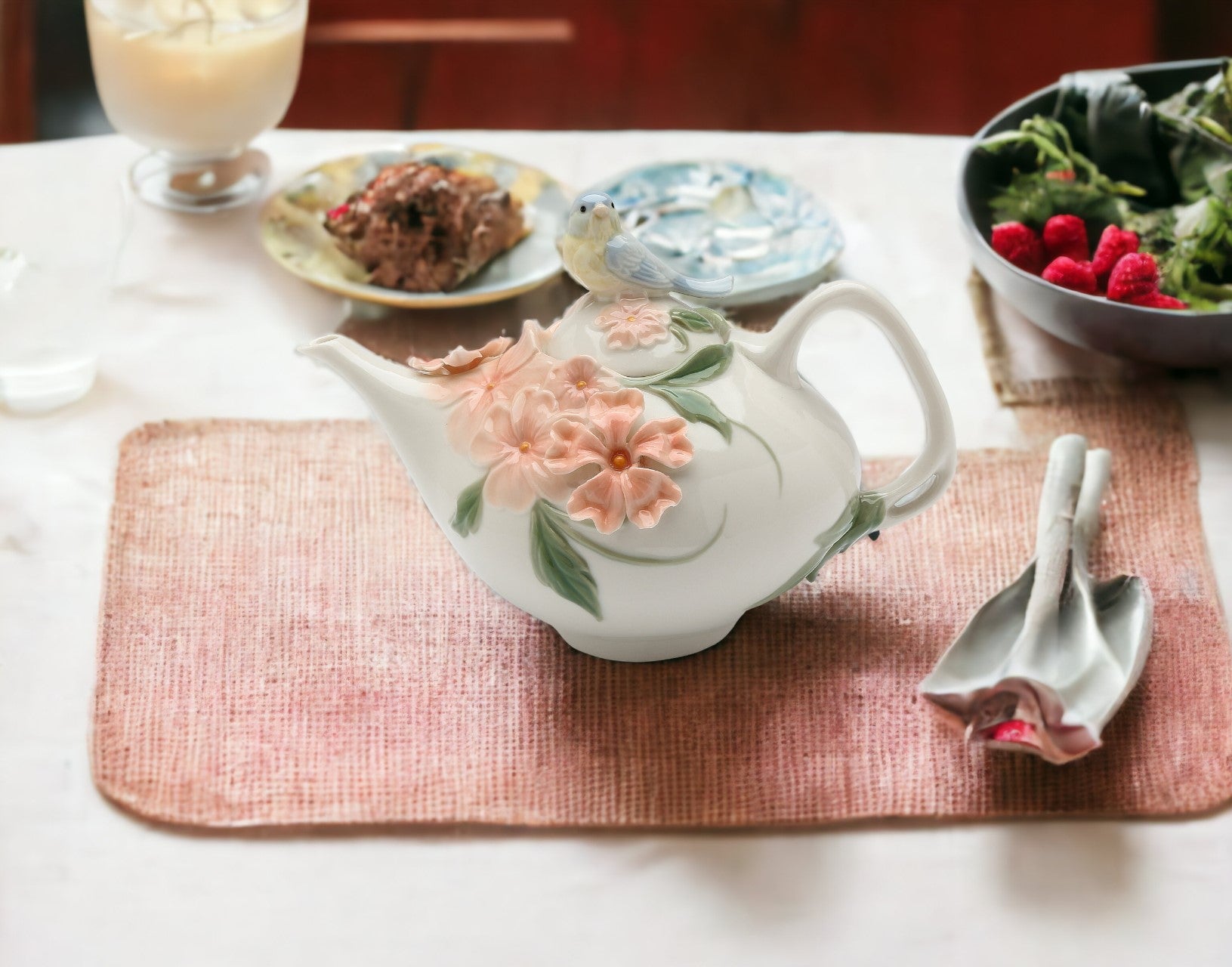 Ceramic Bluebird Apple Blossom Teapot Gift for Her Gift for Mom Kitchen Décor Tea Party Décor Café Décor Kitchen Decor